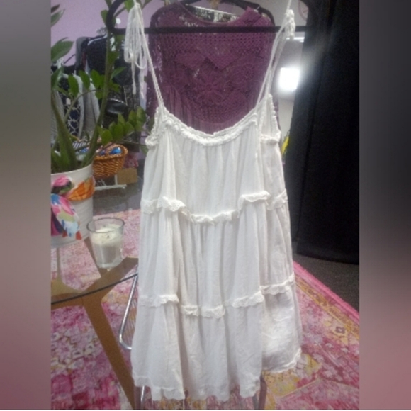 RAILS " Carlyn " White Mini Dress Tie Straps Ruffle Tiered Dress LARGE - Picture 3 of 16